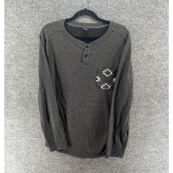 Volcom Shirt Mens Medium Gray Henley Tshirt Long Sleeve Crewneck ThickAztec - Picture 2 of 10